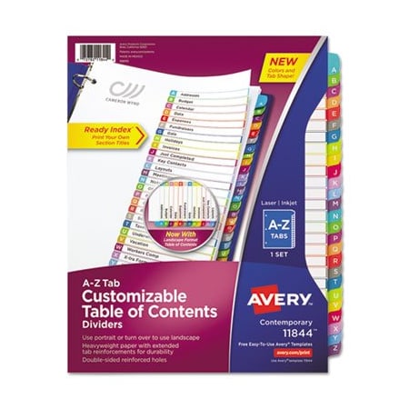 Avery Dennison Avery, CUSTOMIZABLE TOC READY INDEX MULTICOLOR DIVIDERS, A-Z, LETTER 11844